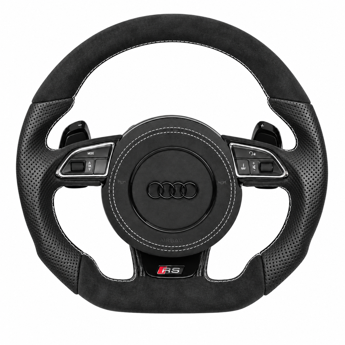 Carbon-Alcantara Lenkrad Audi A3 A4 A5 8P B8 – Oben Alcantara, Seitlich Perforiertes Leder, Naht weiß