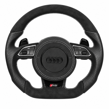 Carbon-Alcantara Lenkrad Audi A3 A4 A5 8P B8 – Oben Alcantara, Seitlich Perforiertes Leder, Naht weiß