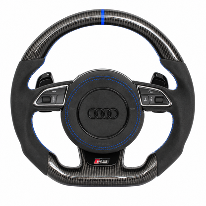 Carbon-Alcantara Lenkrad Audi A3 A4 A5 8P B8 – Oben Carbon, Seitlich Alcantara, Naht blau
