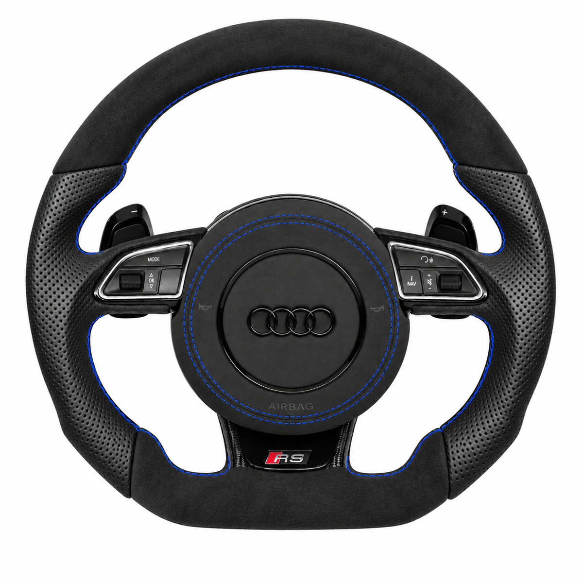 Carbon-Alcantara Lenkrad Audi A3 A4 A5 8P B8 – Oben Alcantara, Seitlich Perforiertes Leder, Naht blau