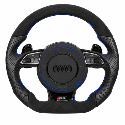 Carbon-Alcantara Lenkrad Audi A3 A4 A5 8P B8 – Oben Alcantara, Seitlich Perforiertes Leder, Naht blau
