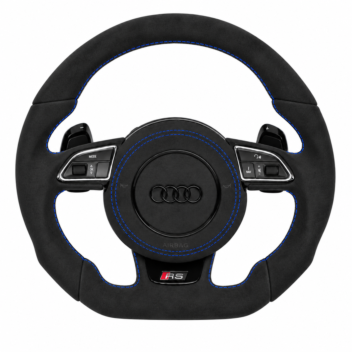 Carbon-Alcantara Lenkrad Audi A3 A4 A5 8P B8 – Oben Alcantara, Seitlich Alcantara, Naht blau