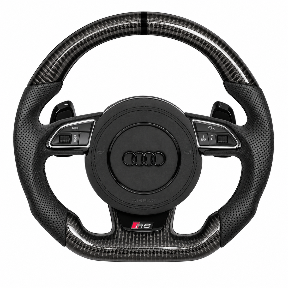 Carbon-Alcantara Lenkrad Audi A3 A4 A5 8P B8 – Oben Carbon, Seitlich Perforiertes Leder, Naht schwarz