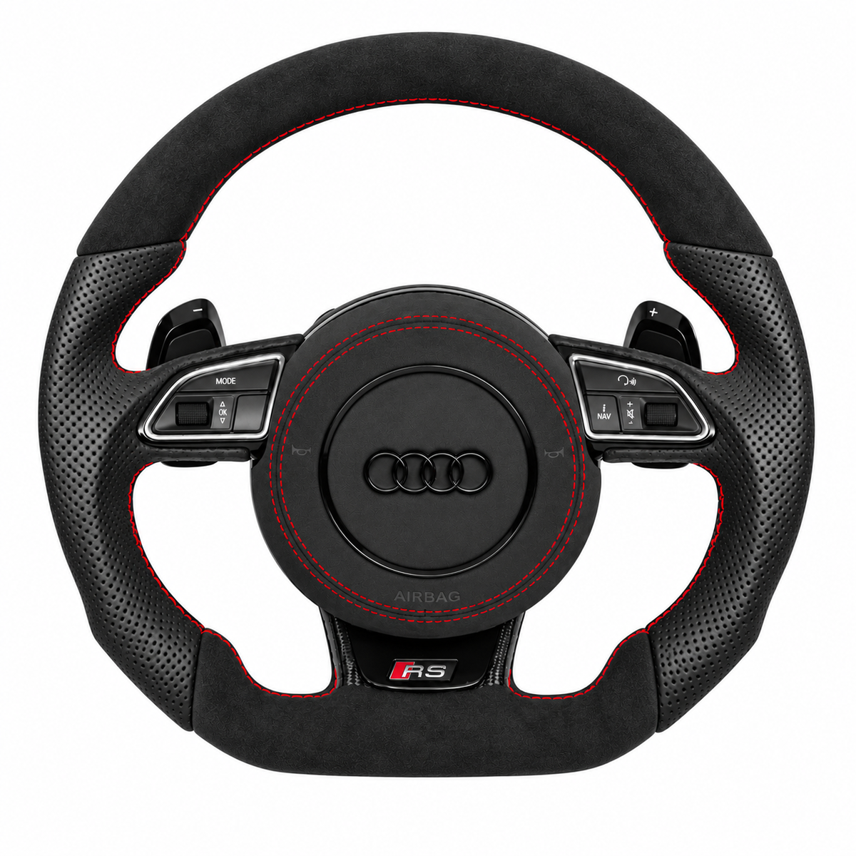 Carbon-Alcantara Lenkrad Audi A3 A4 A5 8P B8 – Oben Alcantara, Seitlich Perforiertes Leder, Naht rot