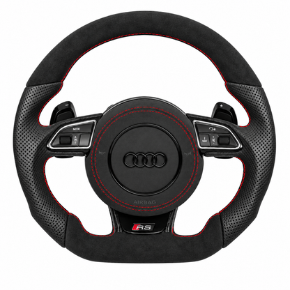 Carbon-Alcantara Lenkrad Audi A3 A4 A5 8P B8 – Oben Alcantara, Seitlich Perforiertes Leder, Naht rot