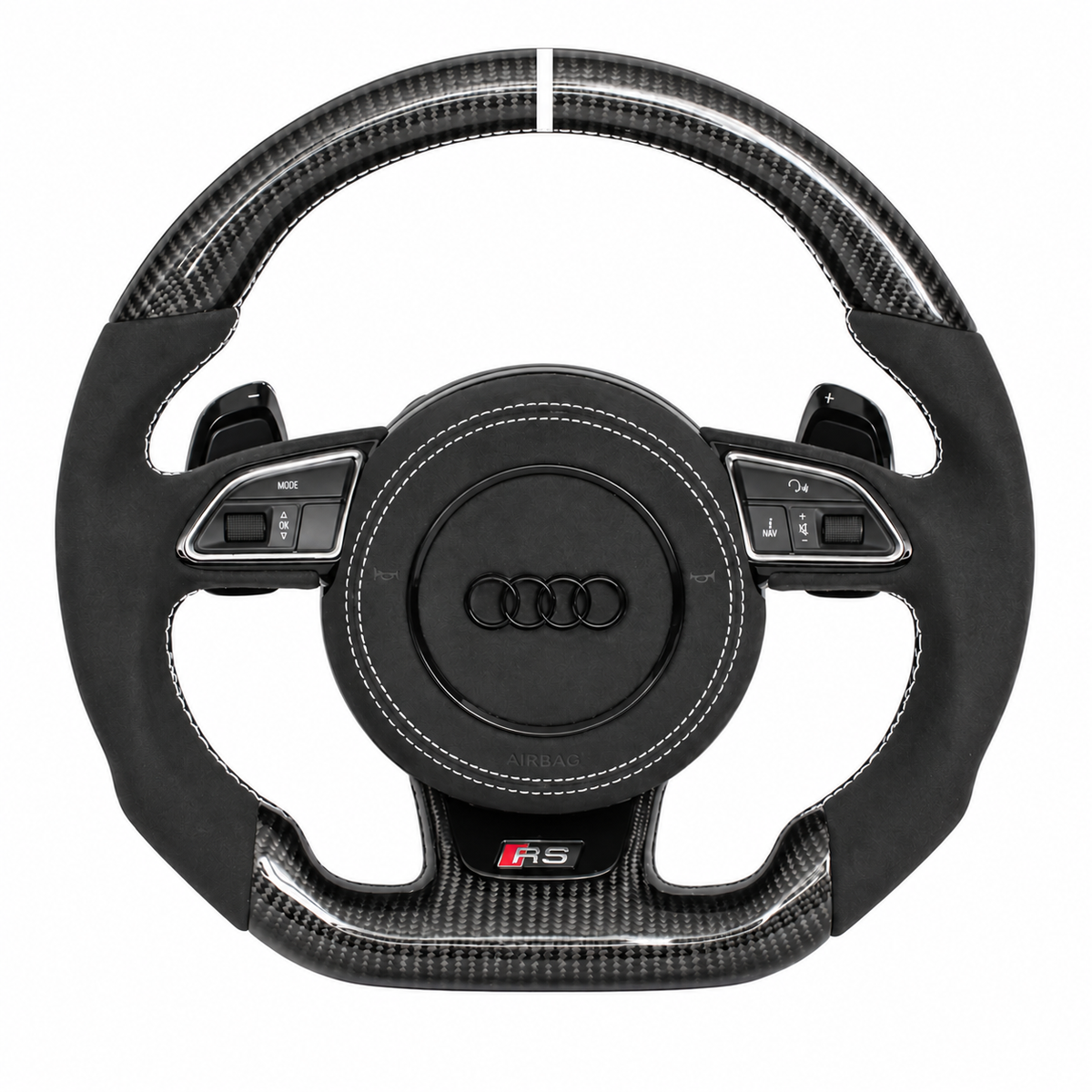 Carbon-Alcantara Lenkrad Audi A3 A4 A5 8P B8 – Oben Carbon, Seitlich Alcantara, Naht weiß
