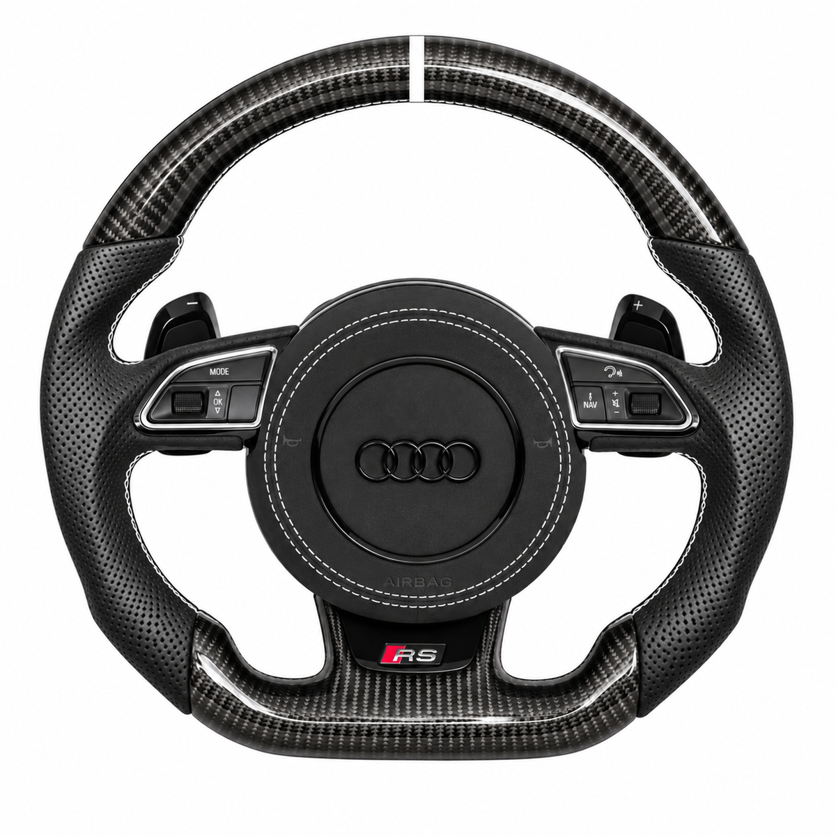 Carbon-Alcantara Lenkrad Audi A3 A4 A5 8P B8 – Oben Carbon, Seitlich Perforiertes Leder, Naht weiß