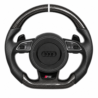 Carbon-Alcantara Lenkrad Audi A3 A4 A5 8P B8 – Oben Carbon, Seitlich Perforiertes Leder, Naht weiß
