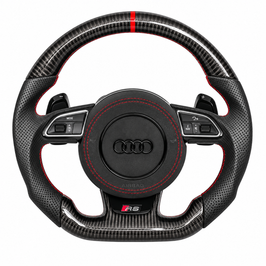 Carbon-Alcantara Lenkrad Audi A3 A4 A5 8P B8 – Oben Carbon, Seitlich Perforiertes Leder, Naht rot