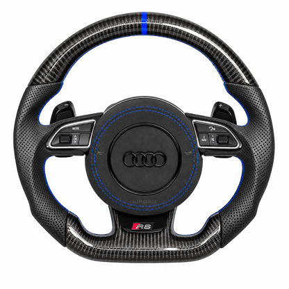 Carbon-Alcantara Lenkrad Audi A3 A4 A5 8P B8 – Oben Carbon, Seitlich Perforiertes Leder, Naht blau