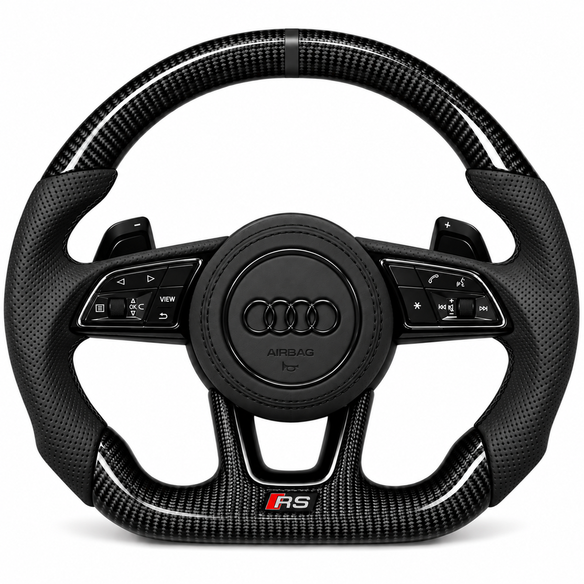 Carbon-Alcantara Lenkrad Audi A3 A4 A5 8V B9 – Oben Carbon, Seitlich Perforiertes Leder, Naht schwarz