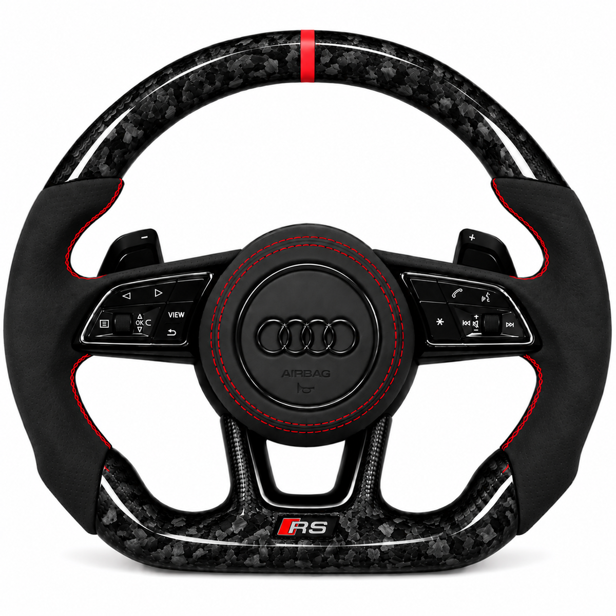 Carbon-Alcantara Lenkrad Audi A3 A4 A5 8V B9 – Oben Geschmiedetes Carbon, Seitlich Alcantara, Naht rot