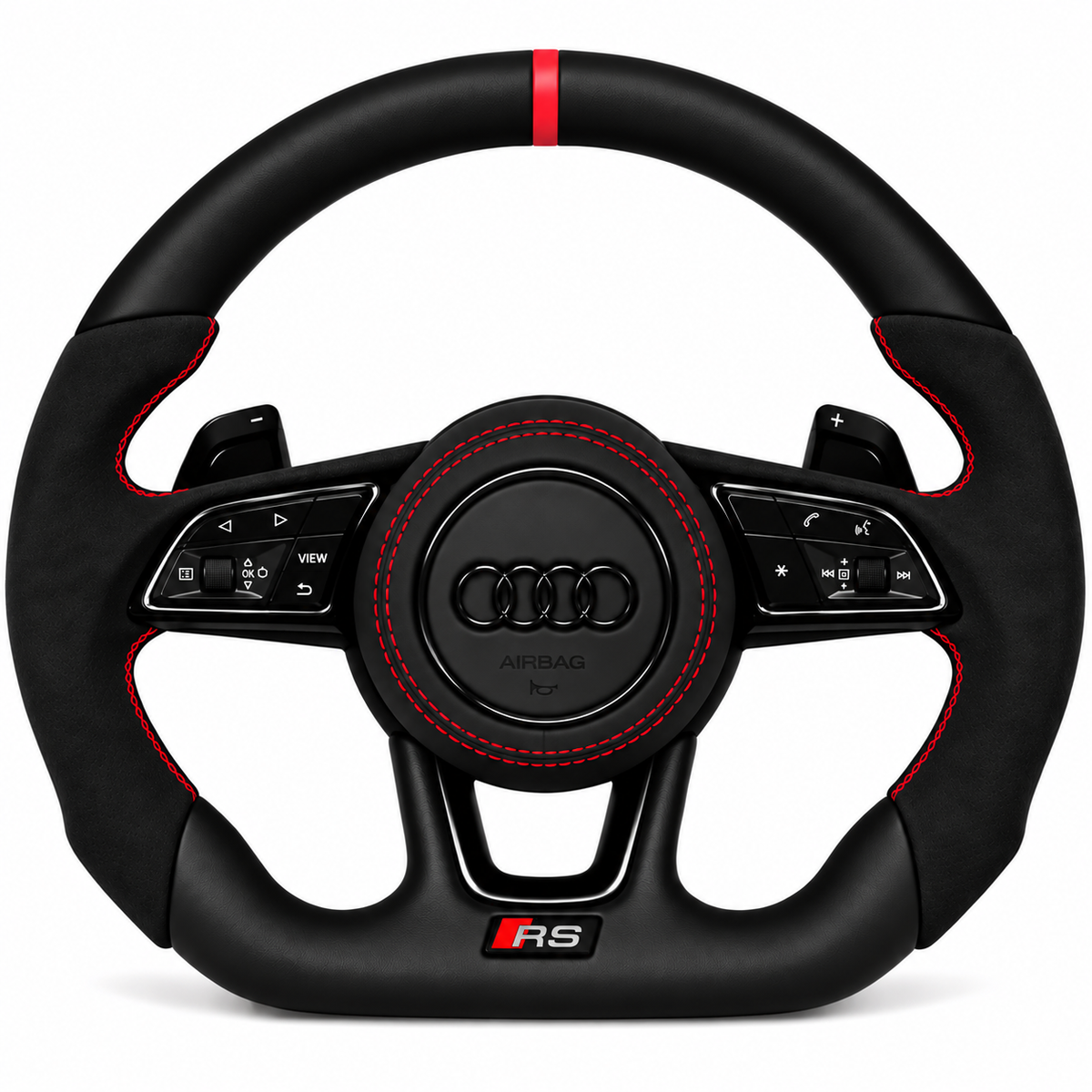 Carbon-Alcantara Lenkrad Audi A3 A4 A5 8V B9 – Oben Leder, Seitlich Alcantara, Naht rot