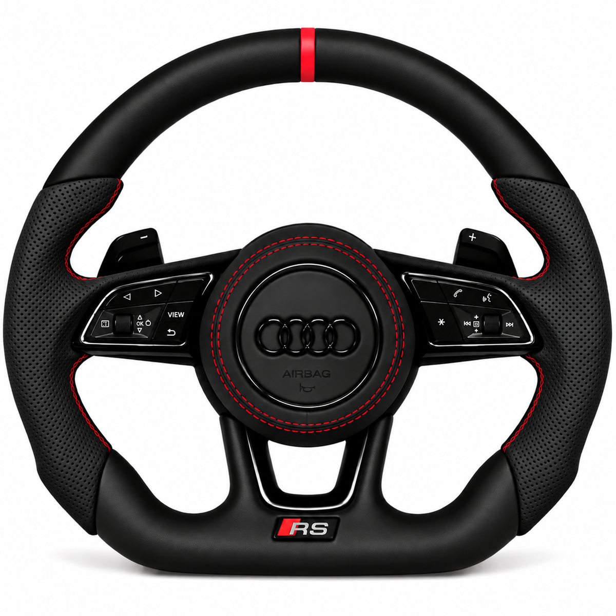 Carbon-Alcantara Lenkrad Audi A3 A4 A5 8V B9 – Oben Leder, Seitlich Perforiertes Leder, Naht rot