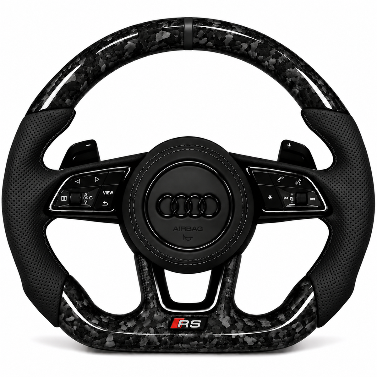 Carbon-Alcantara Lenkrad Audi A3 A4 A5 8V B9 – Oben Geschmiedetes Carbon, Seitlich Perforiertes Leder, Naht schwarz