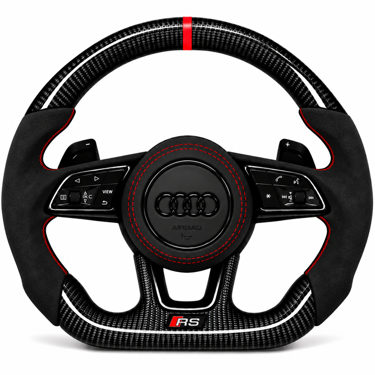 Carbon-Alcantara Lenkrad Audi A3 A4 A5 8V B9 – Oben Carbon, Seitlich Alcantara, Naht rot