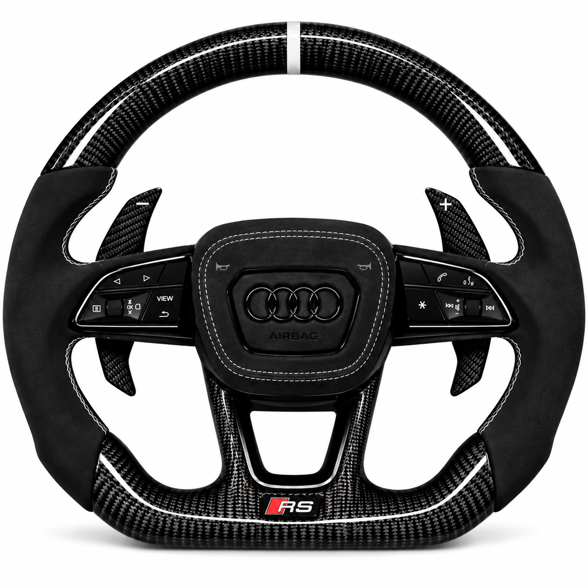 Carbon-Alcantara Lenkrad Audi A3 A4 A5 8Y B9.5 – Oben Carbon, Seitlich Alcantara, Naht weiß