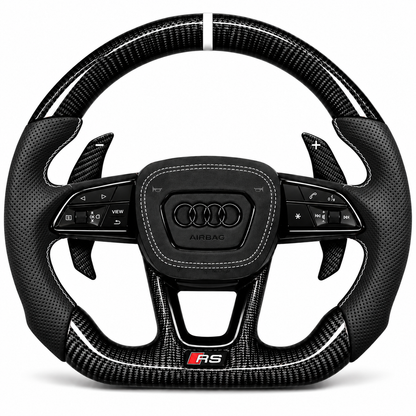 Carbon-Alcantara Lenkrad Audi A3 A4 A5 8Y B9.5 – Oben Carbon, Seitlich Perforiertes Leder, Naht weiß
