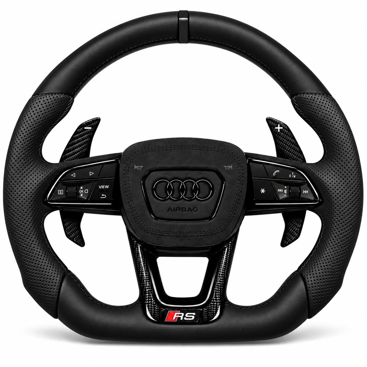Carbon-Alcantara Lenkrad Audi A3 A4 A5 8Y B9.5 – Oben Leder, Seitlich Perforiertes Leder, Naht schwarz