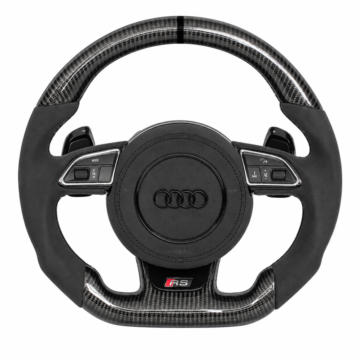 Carbon-Alcantara Lenkrad Audi A3 A4 A5 8P B8 – Oben Carbon, Seitlich Alcantara, Naht schwarz