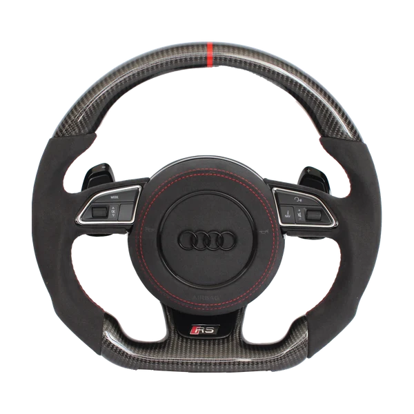 Carbon-Alcantara Lenkrad Audi A3 A4 A5 8P B8 – Oben Carbon, Seitlich Alcantara, Naht rot